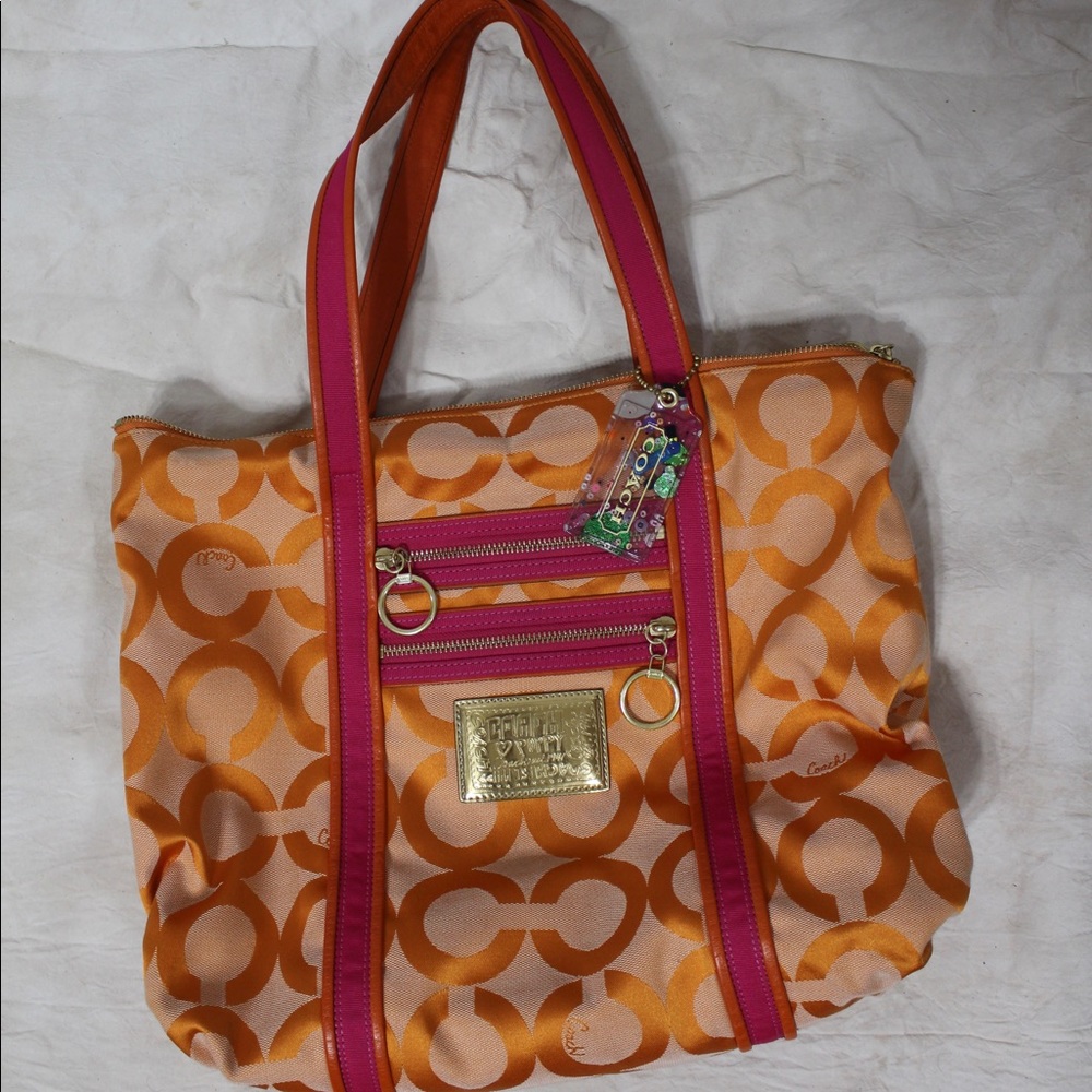 Orange Coach Poppy Glam Tote